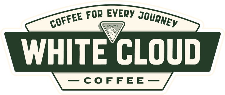 White Cloud Coffee footer logo with Coffee for Every Journey tagline